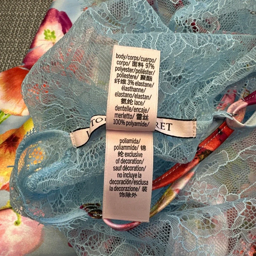 Victorias Secret Babydoll Large Light Blue Floral Lace Chemise‎ Nightgown Slip